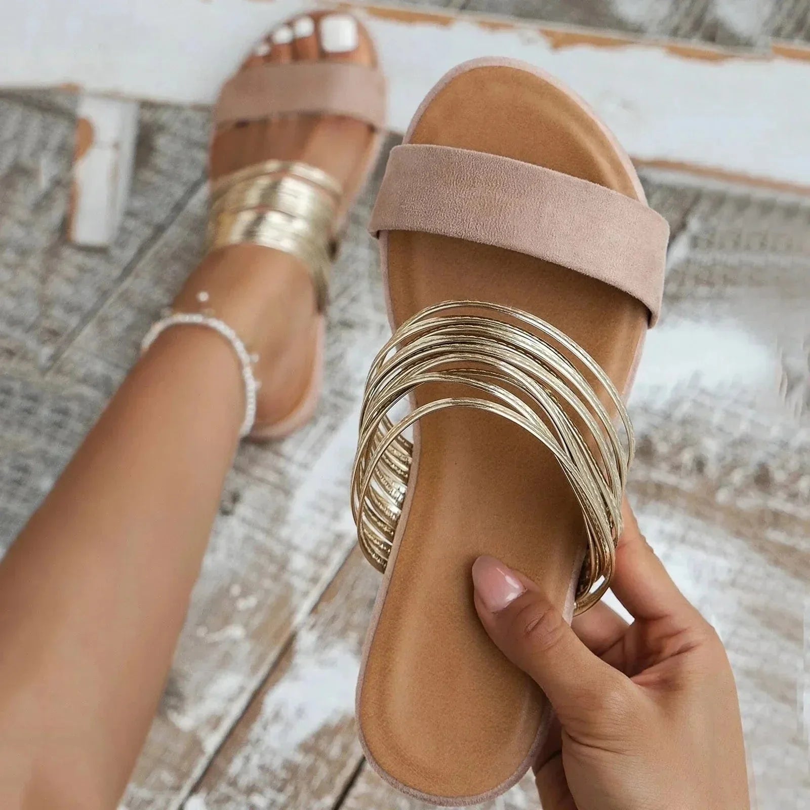 Amoret | Women's Slip-On Open Toe Round Toe Summer Slides