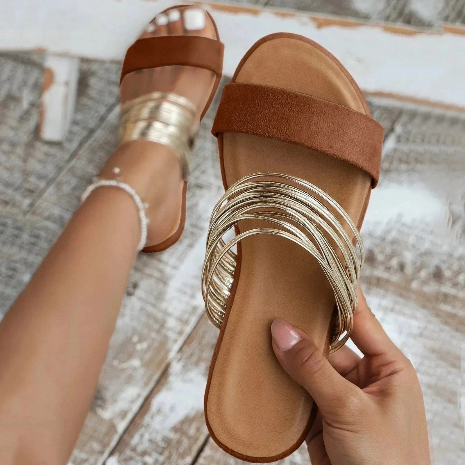 Amoret | Women's Slip-On Open Toe Round Toe Summer Slides