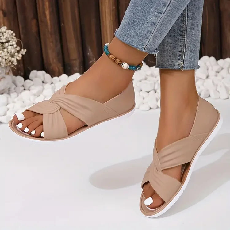 Zinnia | Women's Criss Cross Strap Round Toe Slip-On Sandals