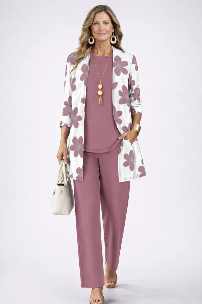 Amya | Women's Printed Round Neck Long Sleeve Three Piece Set