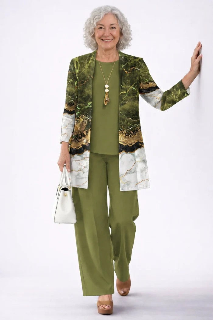 Amya | Women's Printed Round Neck Long Sleeve Three Piece Set
