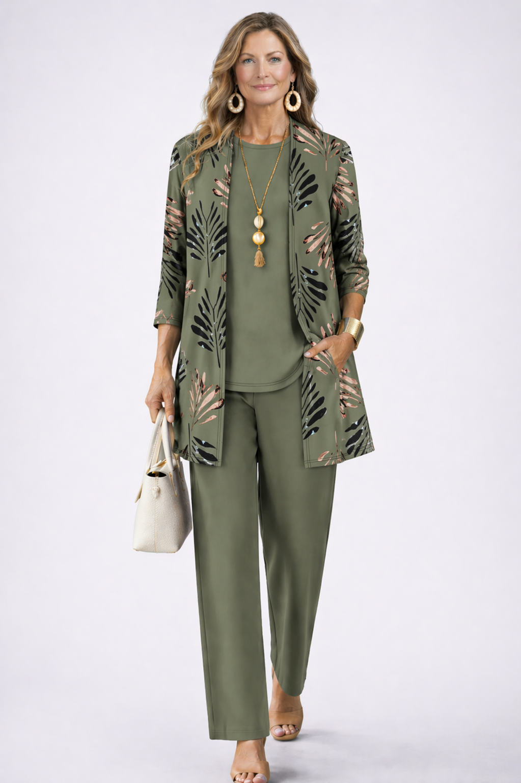 Amya | Women's Printed Round Neck Long Sleeve Three Piece Set