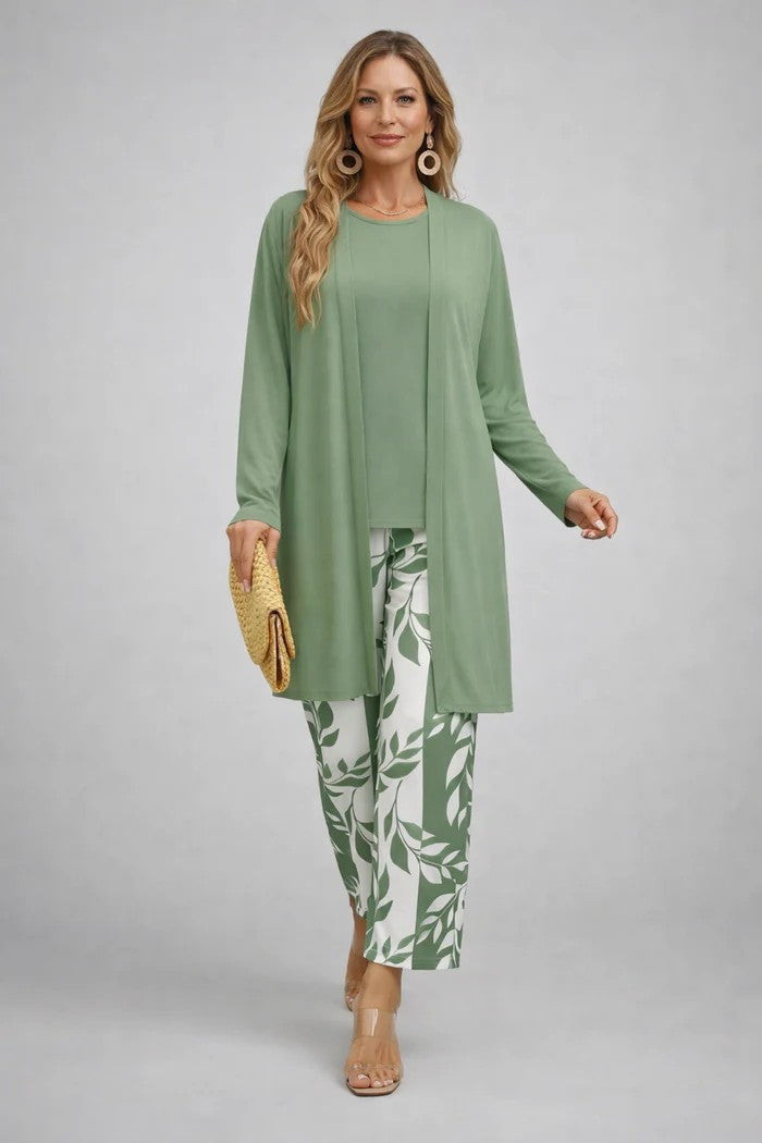 Amya | Women's Printed Round Neck Long Sleeve Three Piece Set