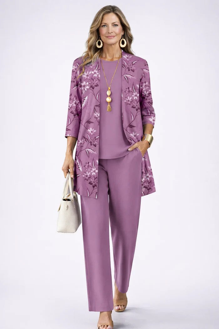Amya | Women's Printed Round Neck Long Sleeve Three Piece Set