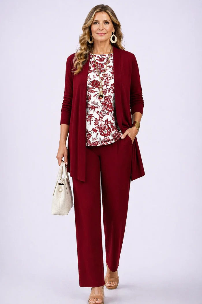 Amya | Women's Printed Round Neck Long Sleeve Three Piece Set