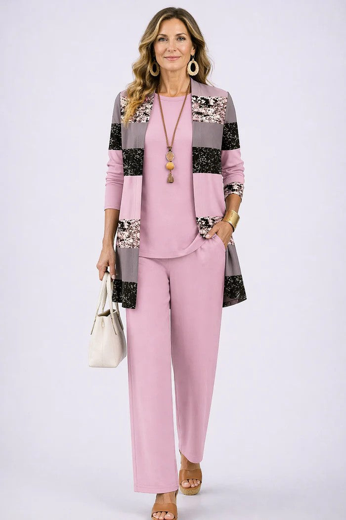 Anabeth | Women's Long Sleeve Open Front Pocket Three Piece Set