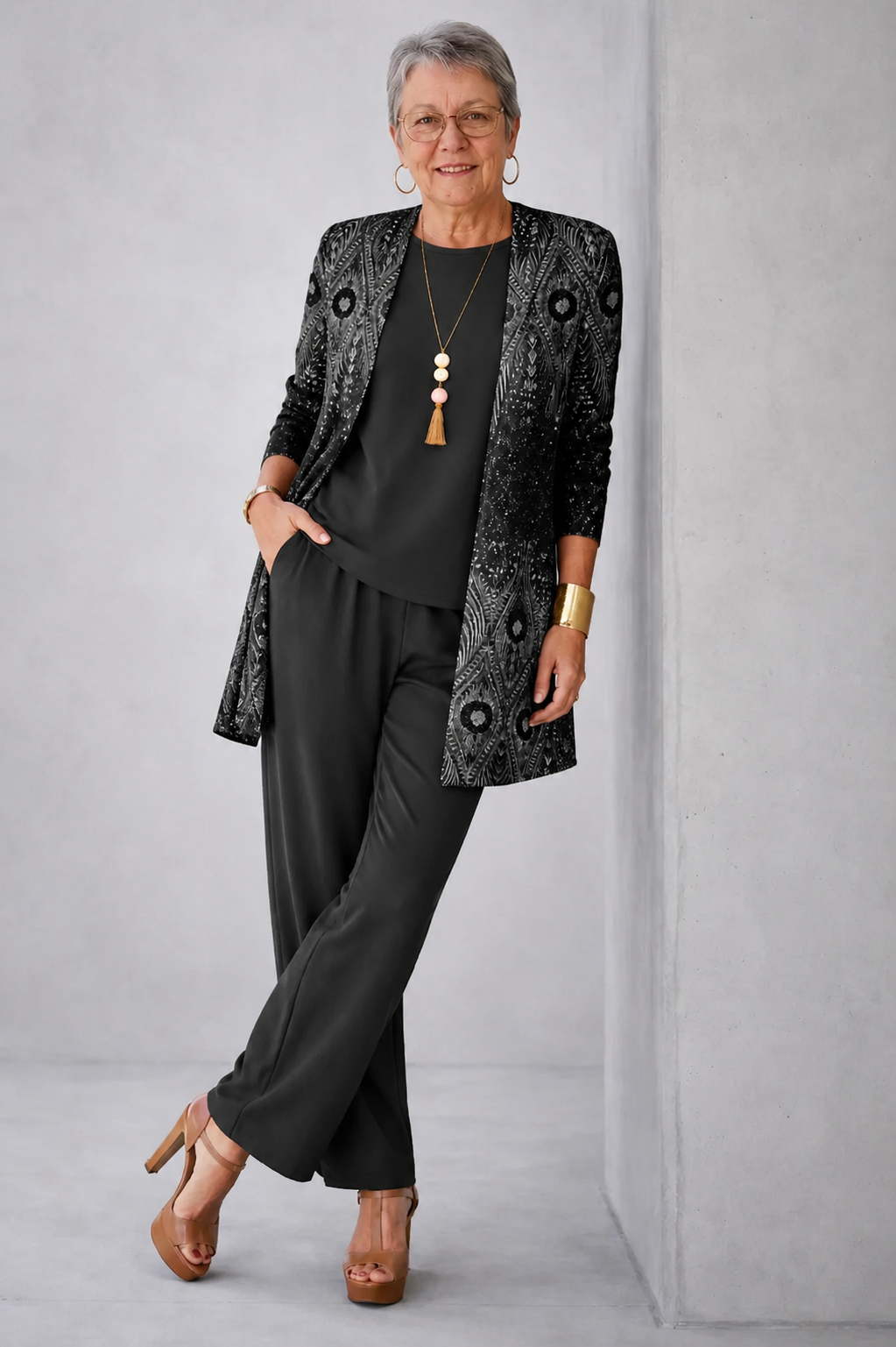 Analena | Women's Straight Leg Long Sleeve Printed Three Piece Set