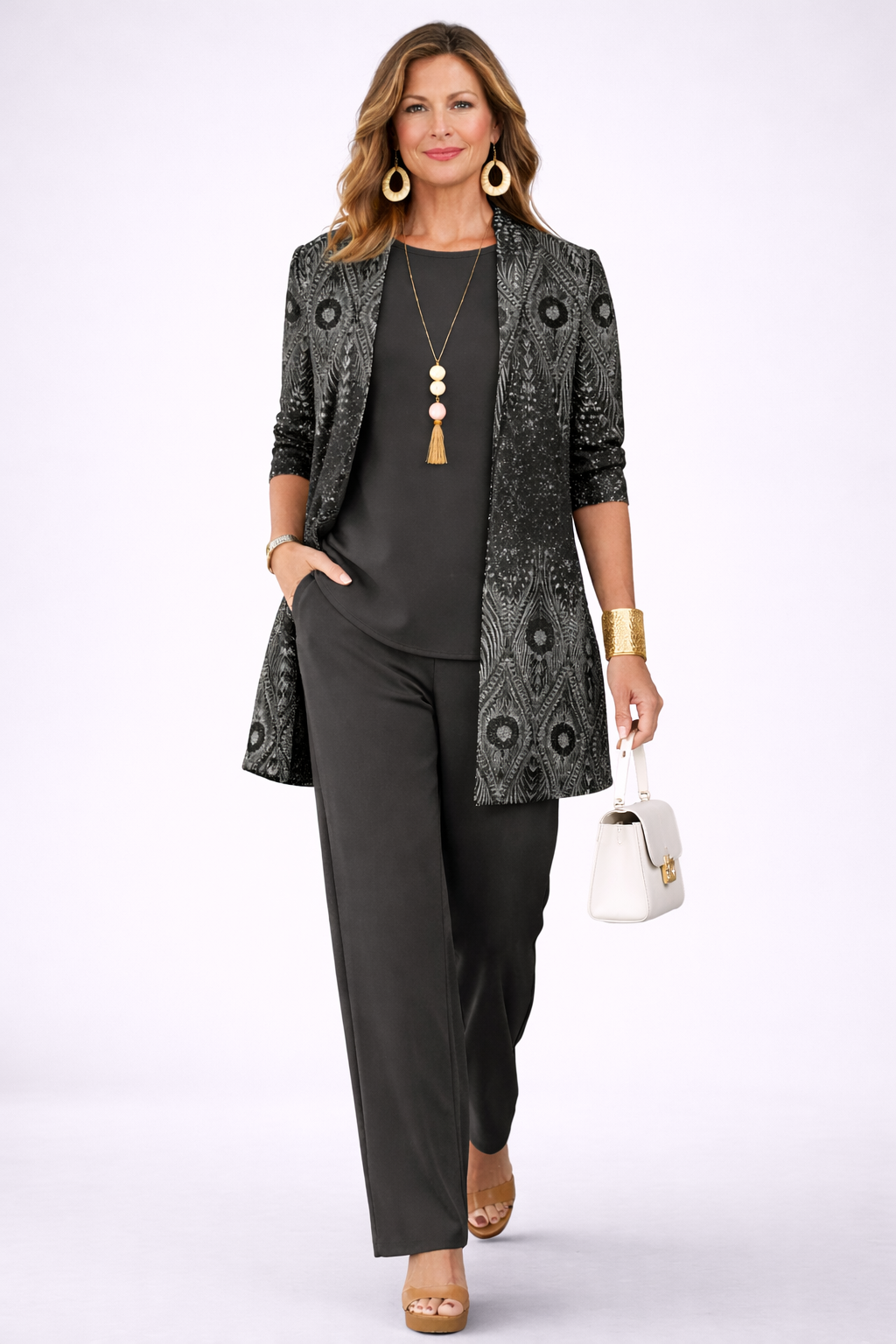 Analena | Women's Straight Leg Long Sleeve Printed Three Piece Set