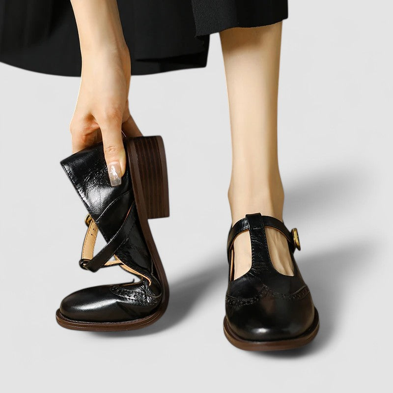 Analia | Women's Block Heel T-Strap Mary Jane Shoes