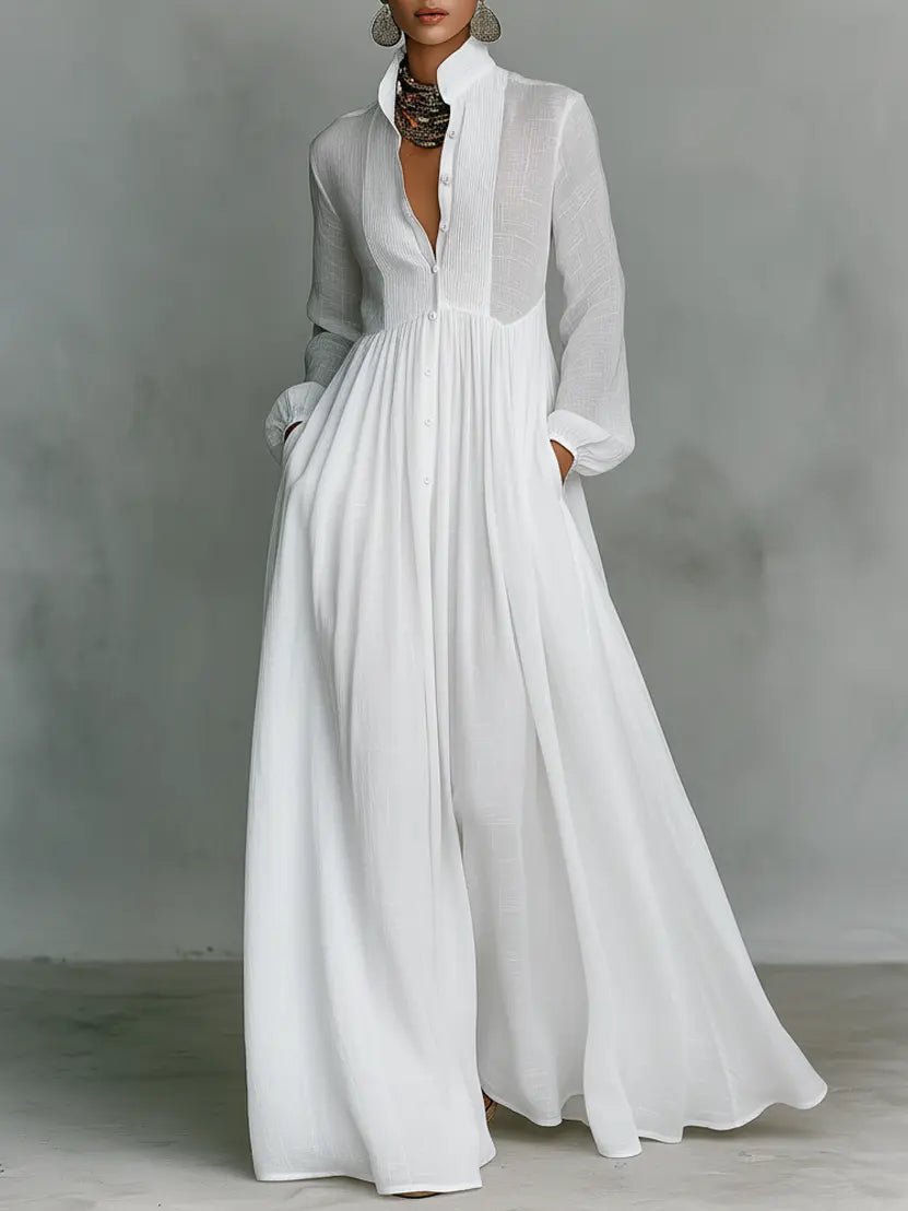Anatolia | Women's Flowy Long Sleeve Stand Collar Maxi Dress