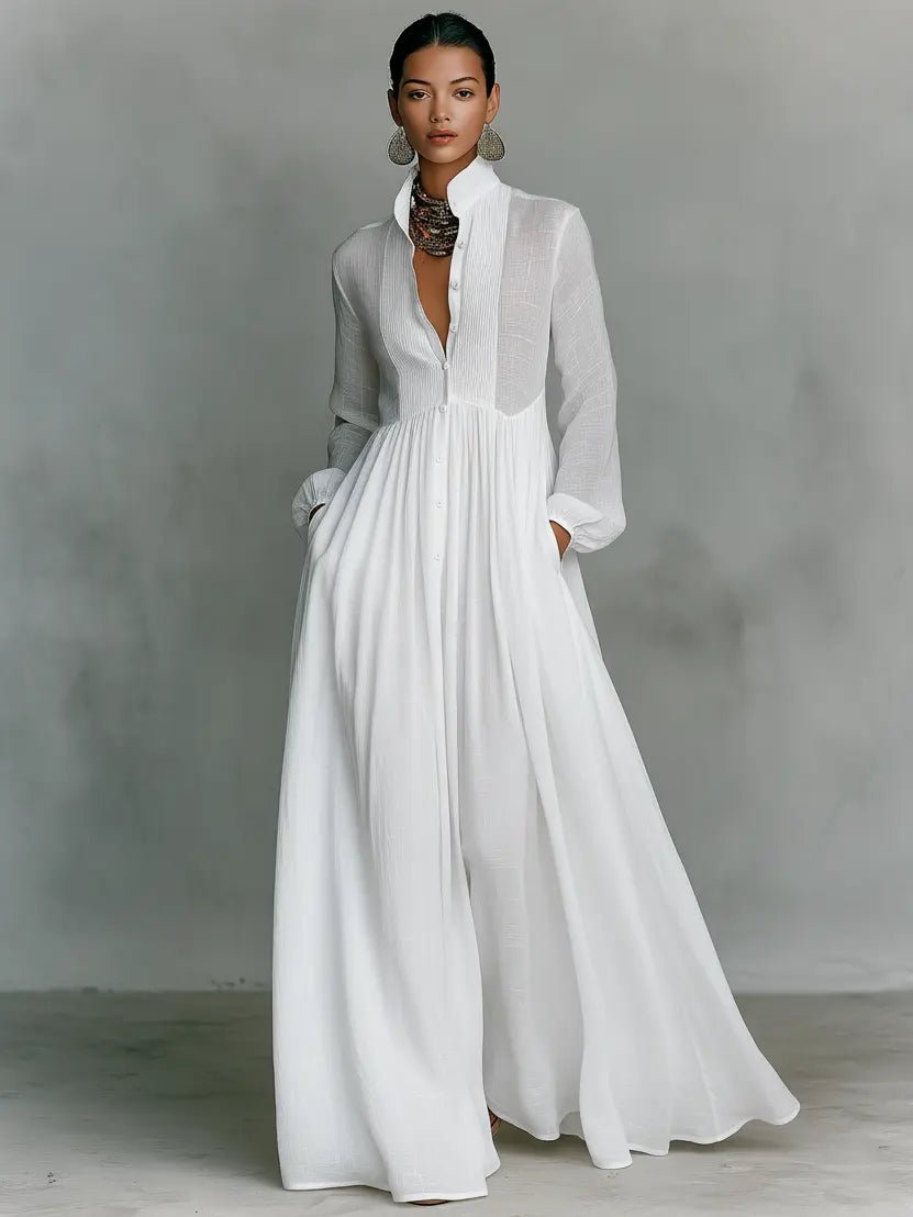 Anatolia | Women's Flowy Long Sleeve Stand Collar Maxi Dress