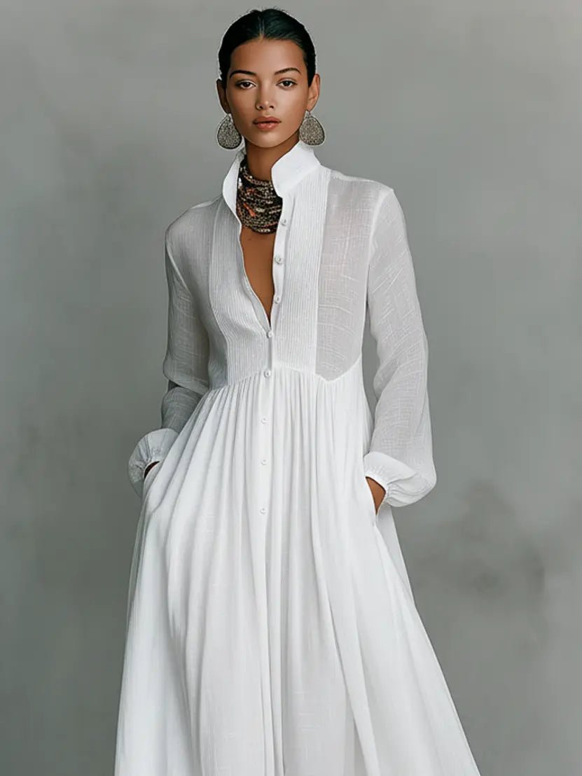 Anatolia | Women's Flowy Long Sleeve Stand Collar Maxi Dress