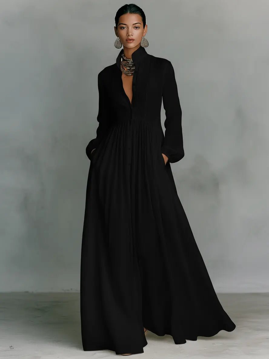 Anatolia | Women's Flowy Long Sleeve Stand Collar Maxi Dress