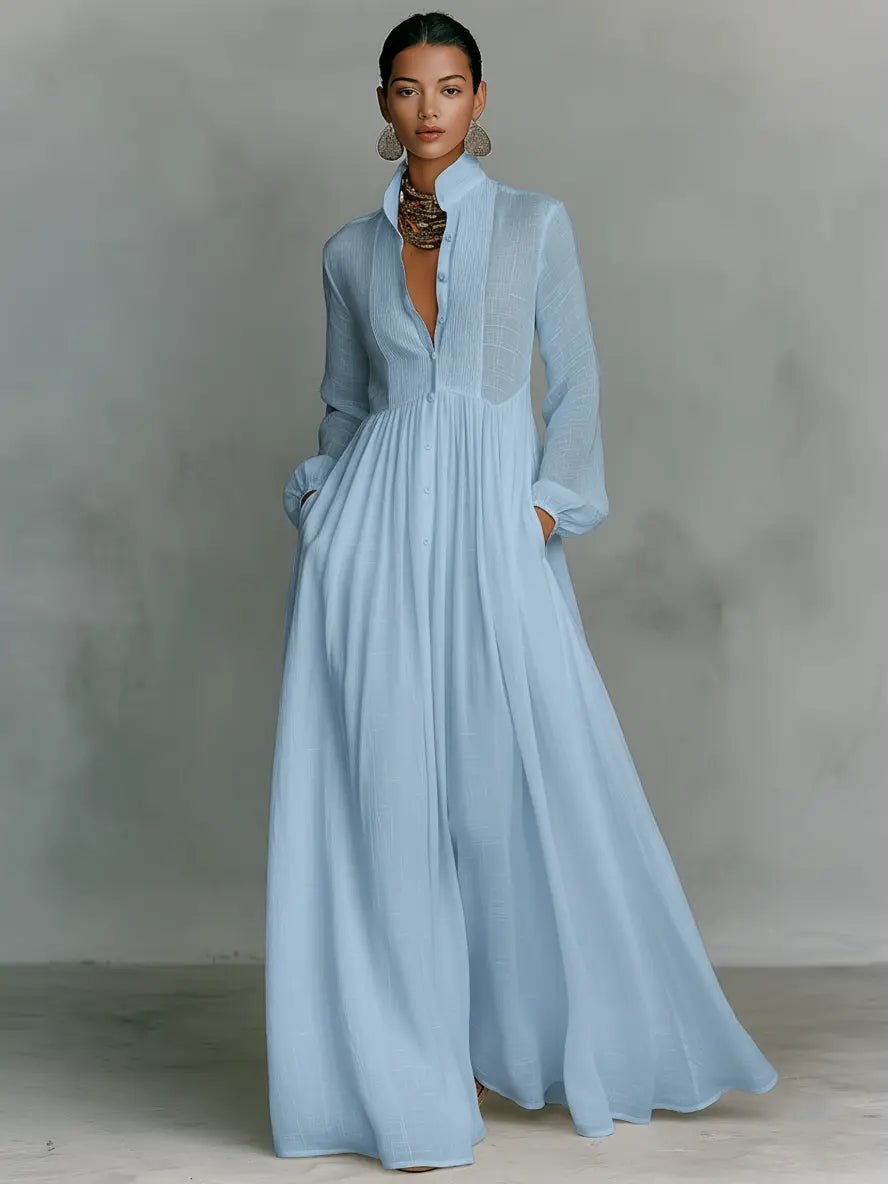 Anatolia | Women's Flowy Long Sleeve Stand Collar Maxi Dress