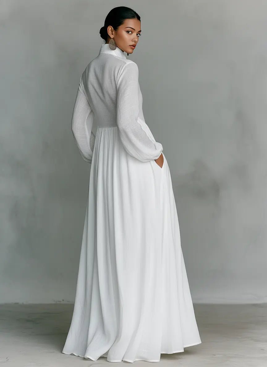 Anatolia | Women's Flowy Long Sleeve Stand Collar Maxi Dress