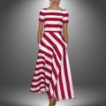 Andela | Women's Boat Neck Short Sleeve Striped Midi Dress