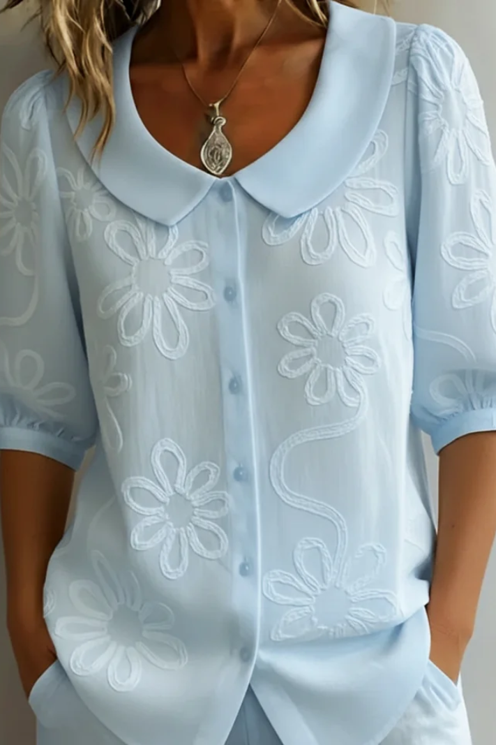 Andorra | Women's Flower Pattern Button Front Summer Blouse