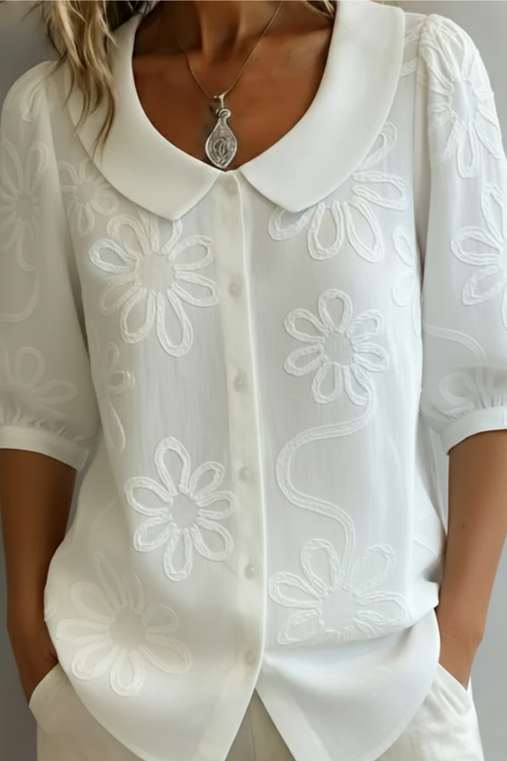 Andorra | Women's Flower Pattern Button Front Summer Blouse