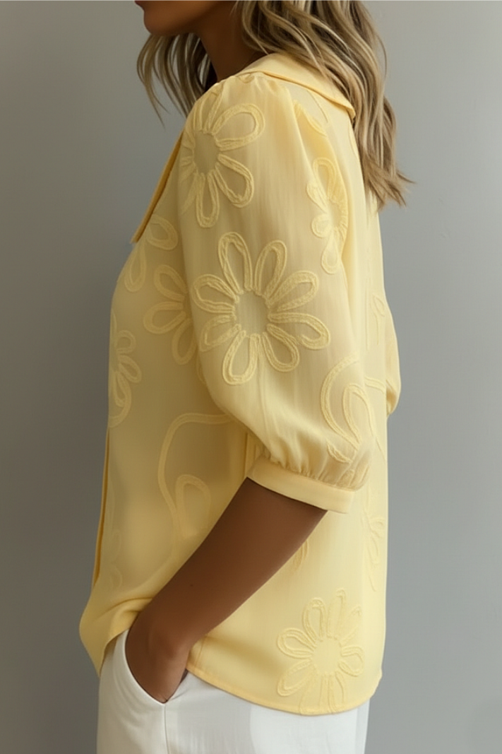 Andorra | Women's Flower Pattern Button Front Summer Blouse