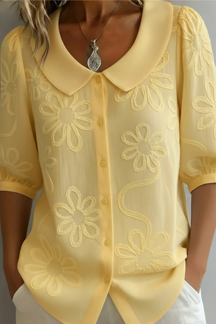 Andorra | Women's Flower Pattern Button Front Summer Blouse