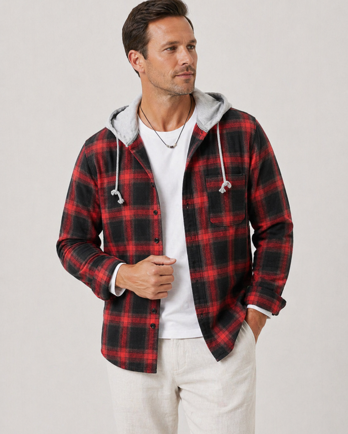 Andrew | Men’s Plaid Hooded Long Sleeve Button Shirt