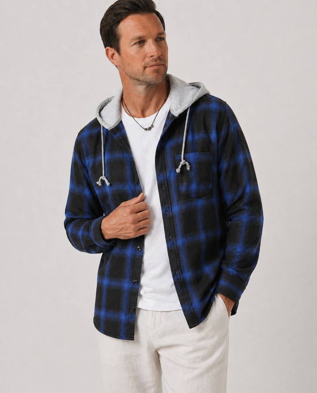 Andrew | Men’s Plaid Hooded Long Sleeve Button Shirt