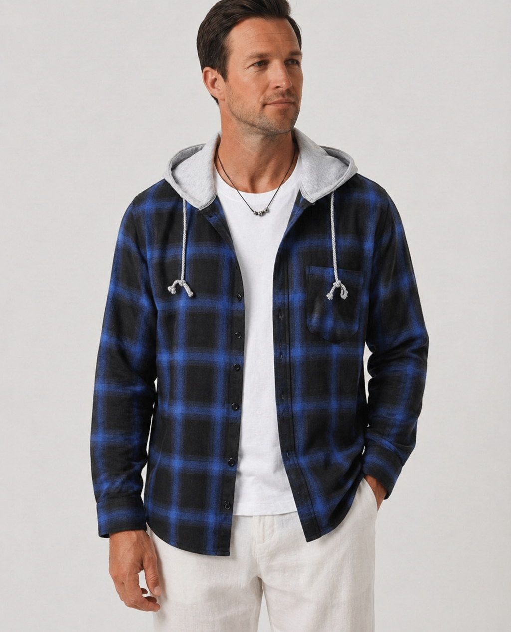 Andrew | Men’s Plaid Hooded Long Sleeve Button Shirt