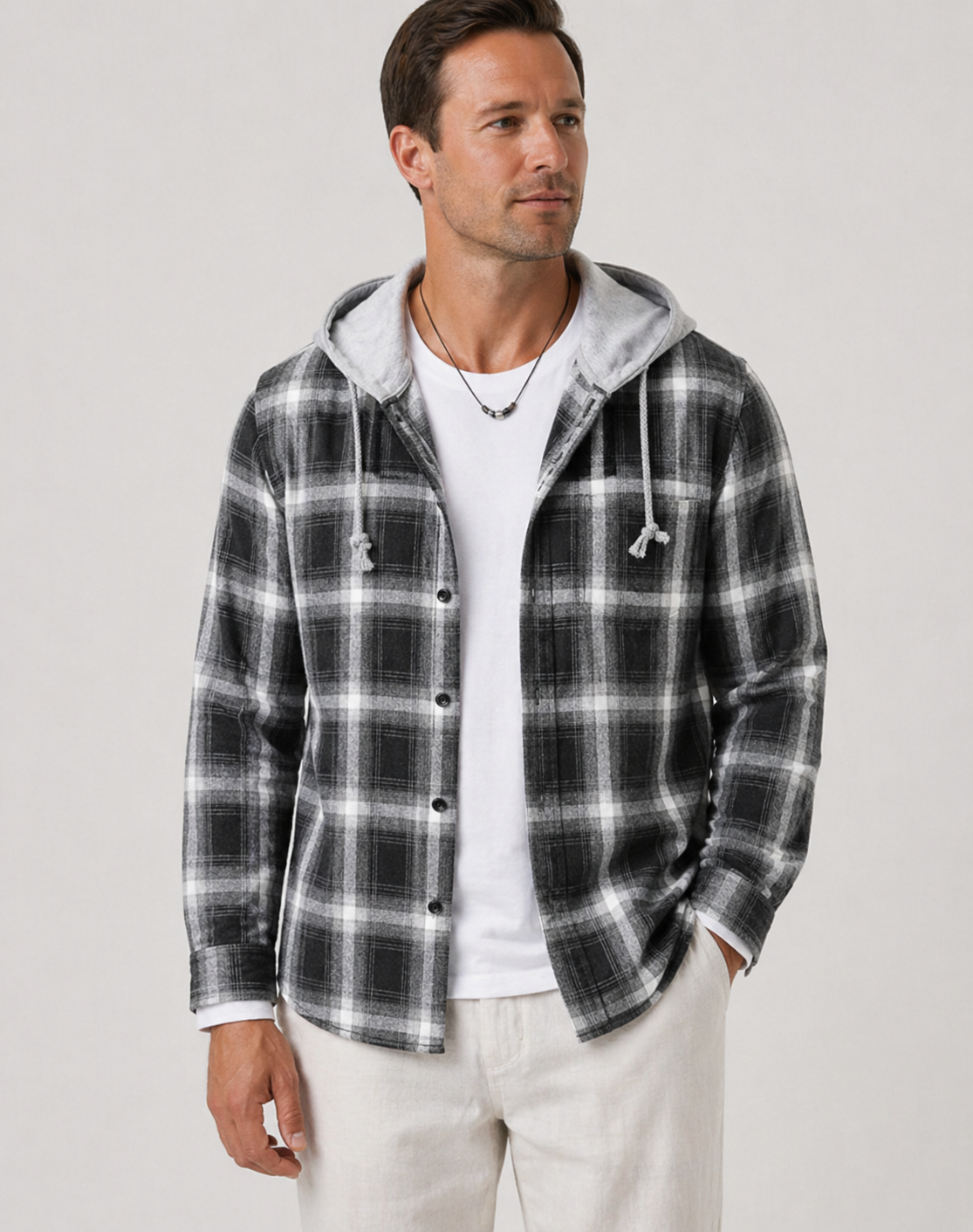 Andrew | Men’s Plaid Hooded Long Sleeve Button Shirt