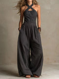 Andriana | Women's Halter Neck Sleeveless Wide Leg Jumpsuit