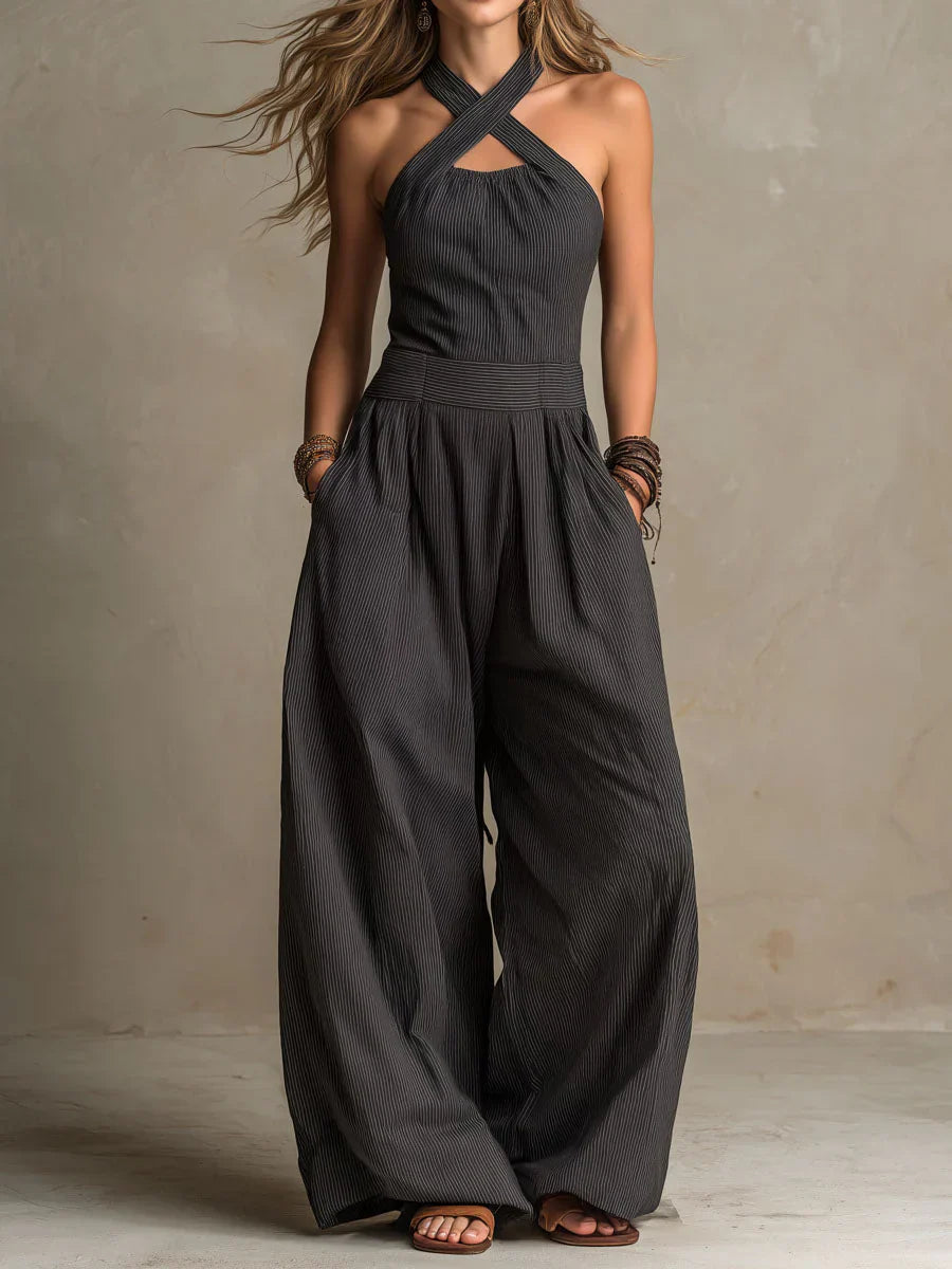 Andriana | Women's Halter Neck Sleeveless Wide Leg Jumpsuit