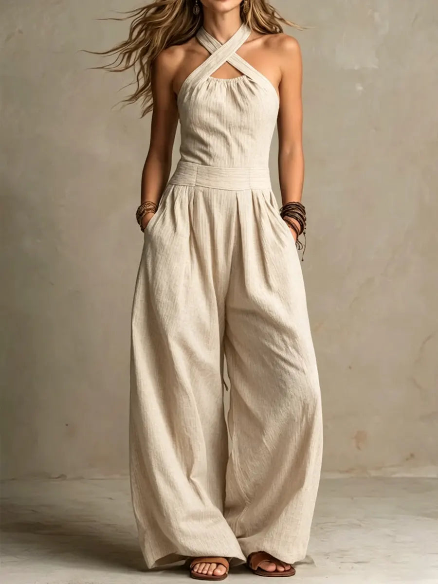 Andriana | Women's Halter Neck Sleeveless Wide Leg Jumpsuit