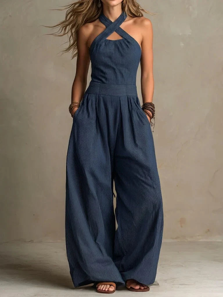 Andriana | Women's Halter Neck Sleeveless Wide Leg Jumpsuit