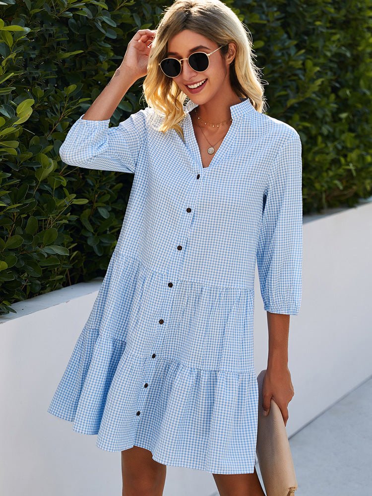 Andrina | Women's Gingham Check Print Button Front Mini Dress