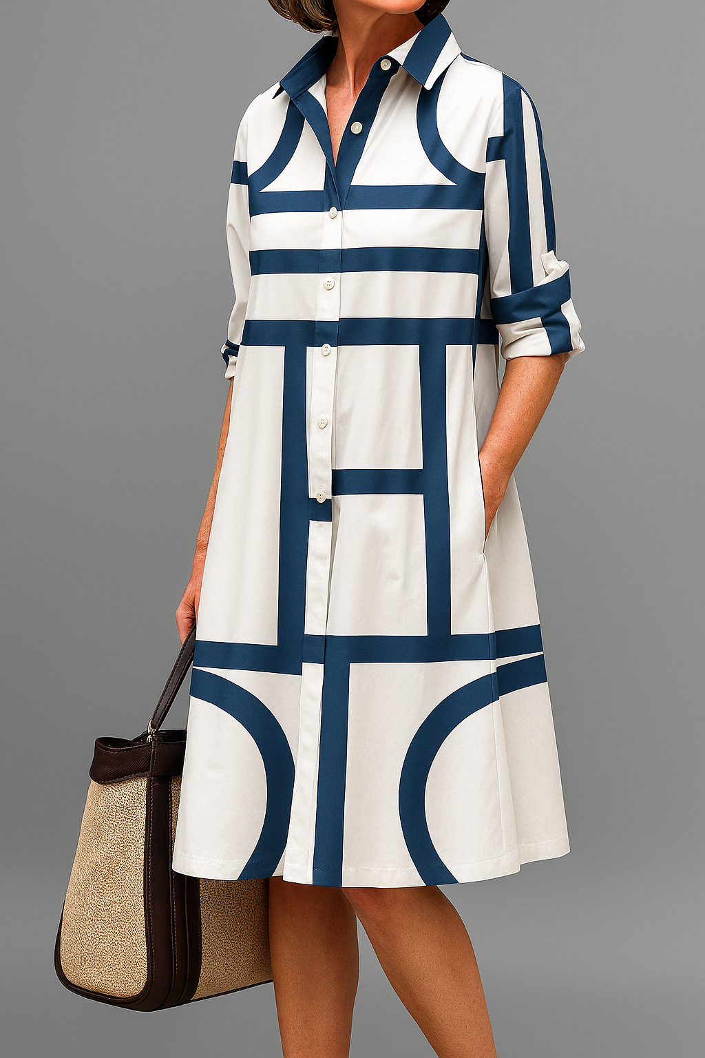 Andromeda | Women's Turn Down Collar Button-Front Knee Length Dress