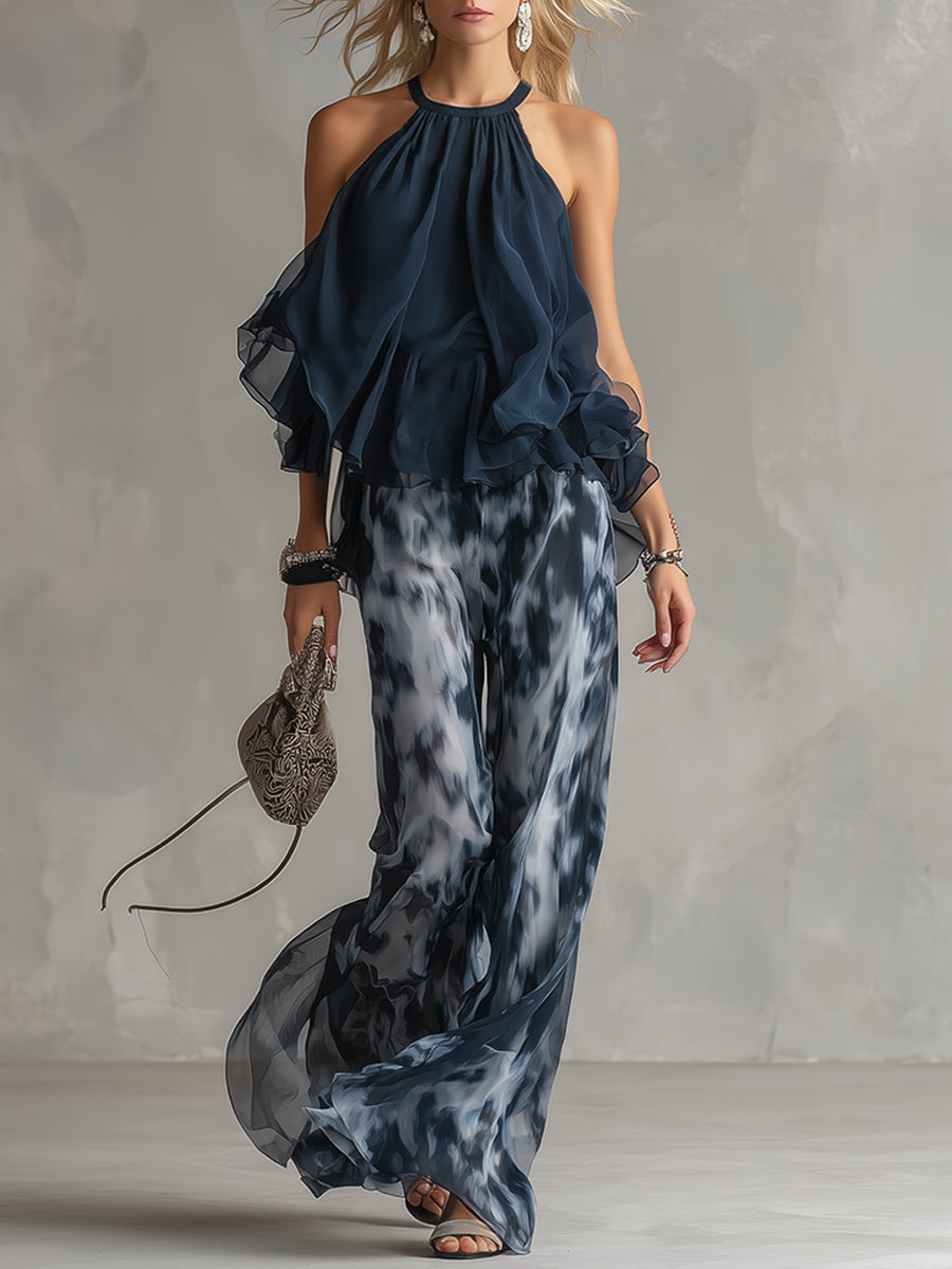 Anezka | Women's Wide Leg Sleeveless Halter Neck Two Piece Set