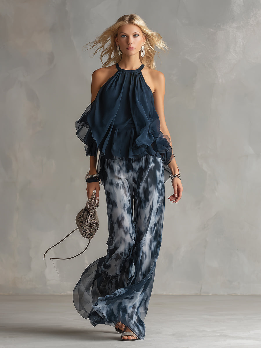 Anezka | Women's Wide Leg Sleeveless Halter Neck Two Piece Set