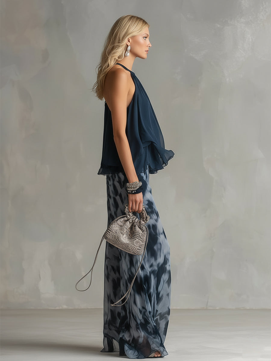 Anezka | Women's Wide Leg Sleeveless Halter Neck Two Piece Set