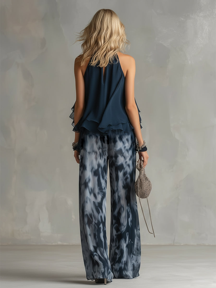 Anezka | Women's Wide Leg Sleeveless Halter Neck Two Piece Set