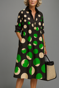 Anfisa | Women's Spot Print Button Front A Line Summer Midi Dress