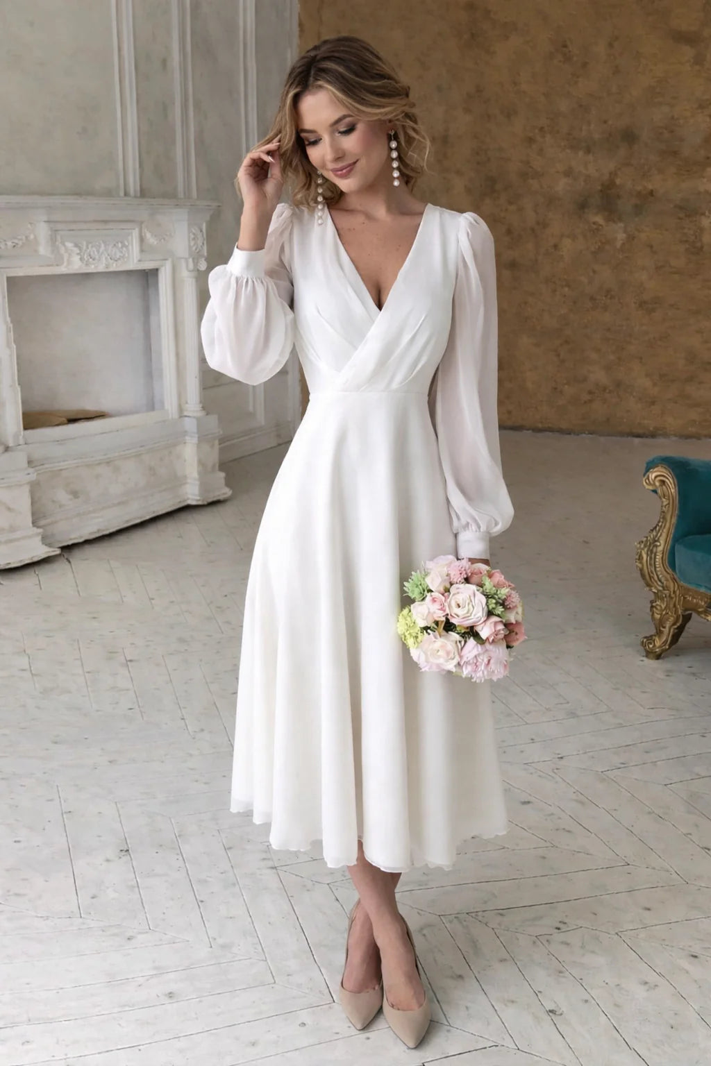 Angela | Women’s Flowy V Neck Wedding Guest Dress