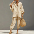 Angharad | Women's Tapered Leg V Neck Summer Two Piece Set