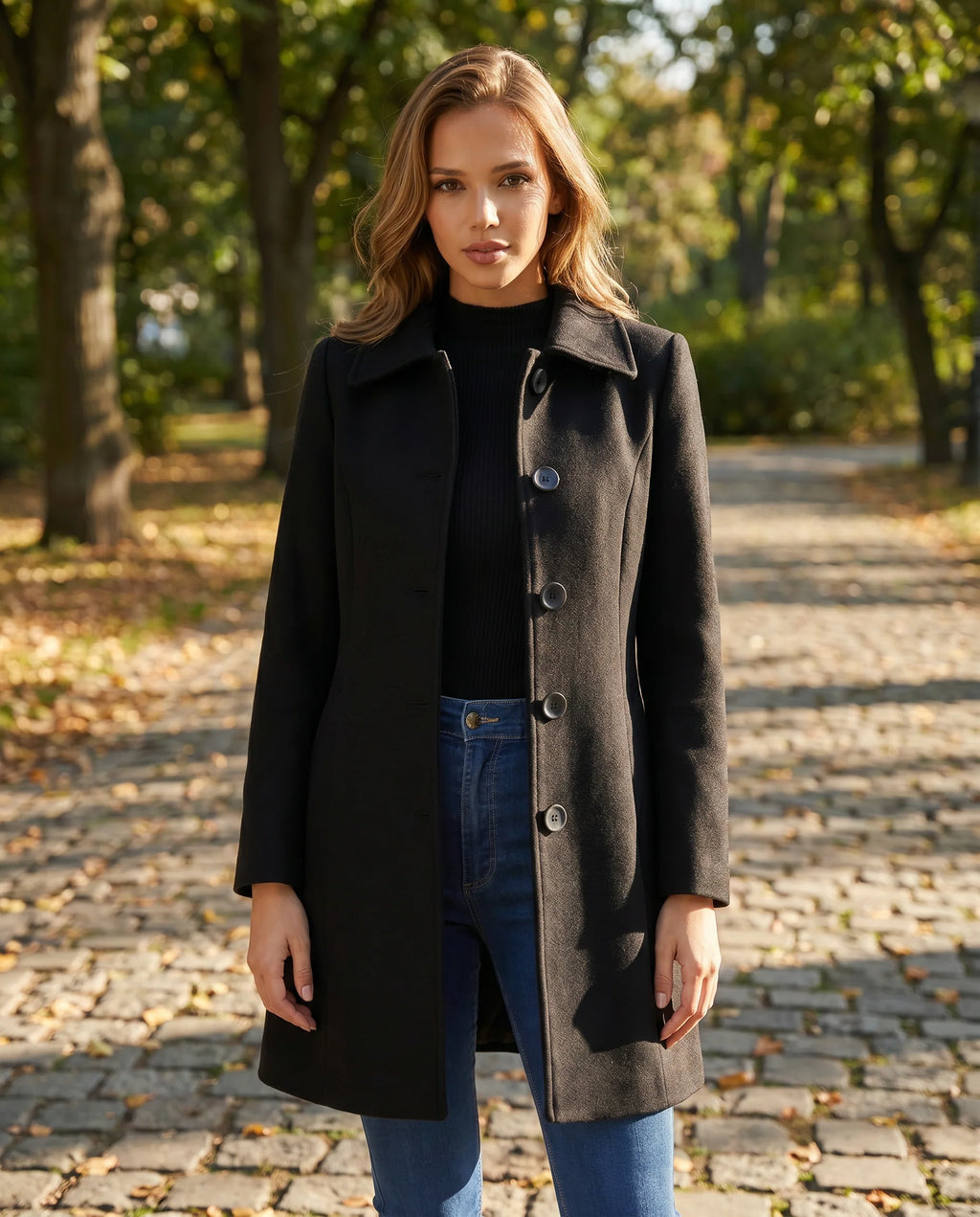 Aniya | Women's Spread Collar Single-Breasted Button Front Coat