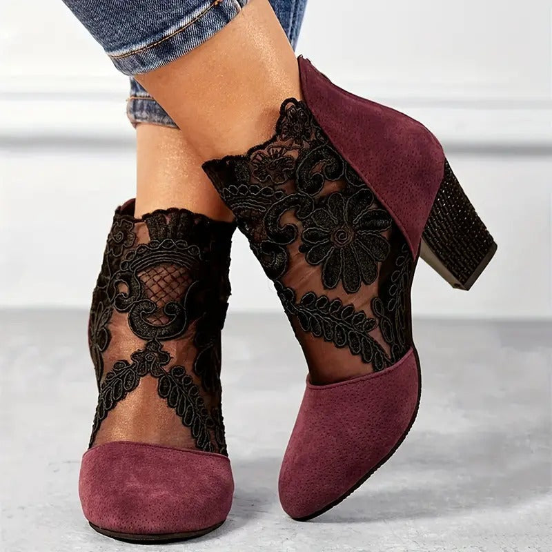 Annabelle | Women’s Sheer Mesh Floral Dress Heels