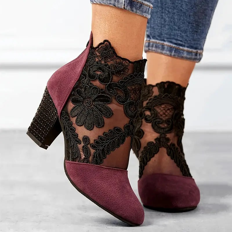 Annabelle | Women’s Sheer Mesh Floral Dress Heels