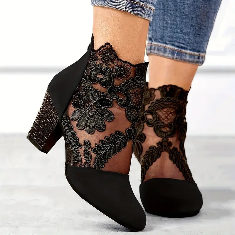 Annabelle | Women’s Sheer Mesh Floral Dress Heels