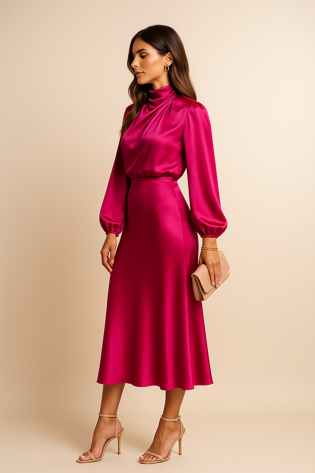 Annalise | Women’s High Neck Long Sleeve Wedding Guest Dress