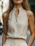 Anneli | Women's Sleeveless Stand Collar V Neck Summer Blouse