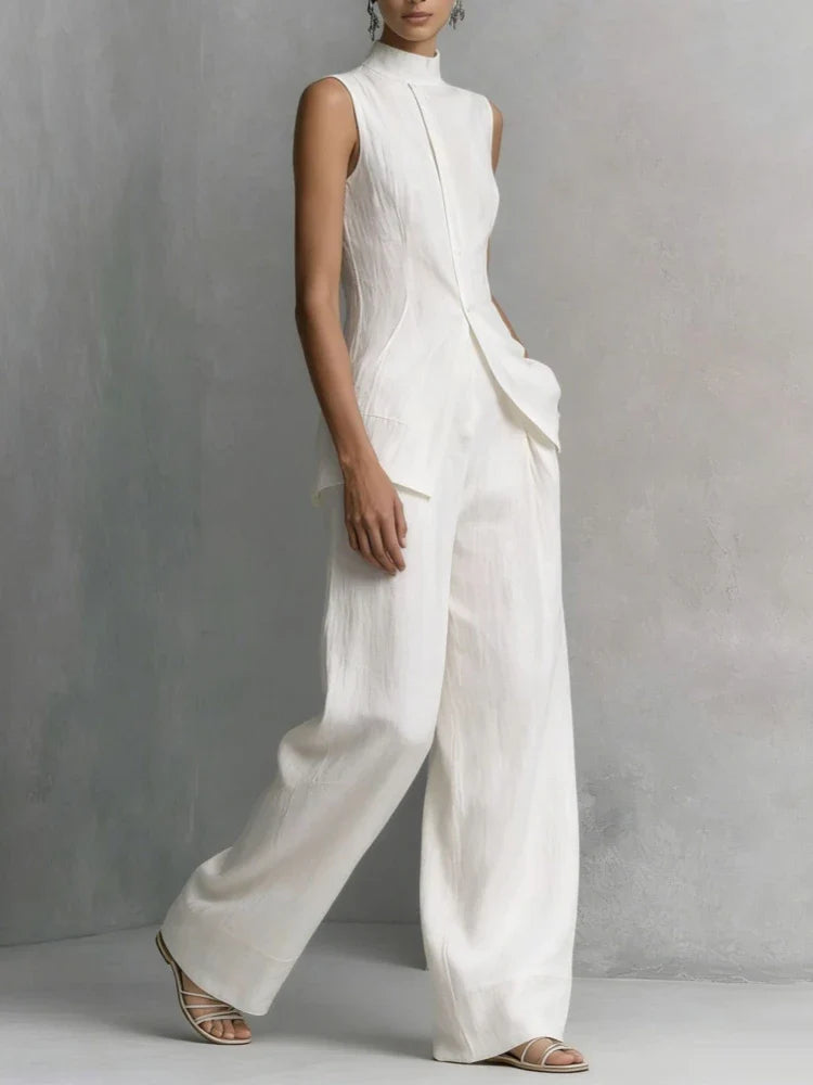 Anneliese | Women's Wide Leg Sleeveless High Waist Two Piece Set