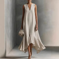 Annelise | Women's Flowy Ruffle Asymmetrical Sleeveless Midi Dress