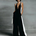 Annemarie | Women's Two Tone Sleeveless V Neck Wide Leg Jumpsuit